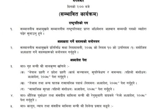 मंगलबार बस्ने प्रतिनिधिसभा बैठकको यस्ताे छ सम्भावित कार्यसूची