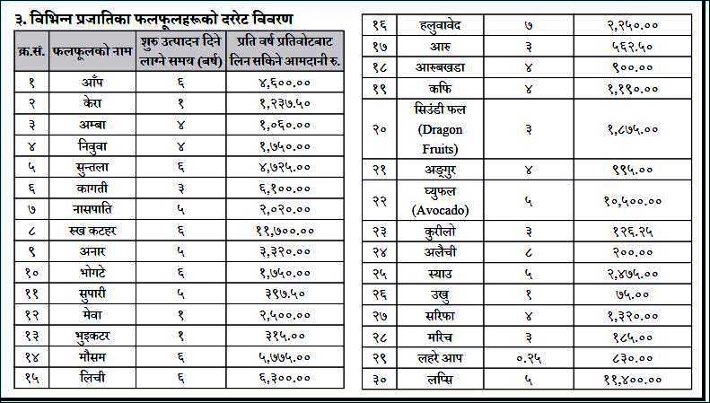 बूढीगण्डकी आयोजना प्रभावितले पाउने भए घरगोठ र फलफूलको क्षतिपूर्ति (यस्तो छ,फलफूलको दररेट)